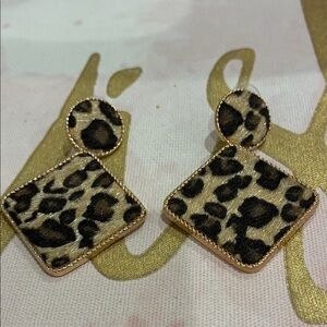 Leopard Print Gold-Trim Drop Earrings - Women Jewelry